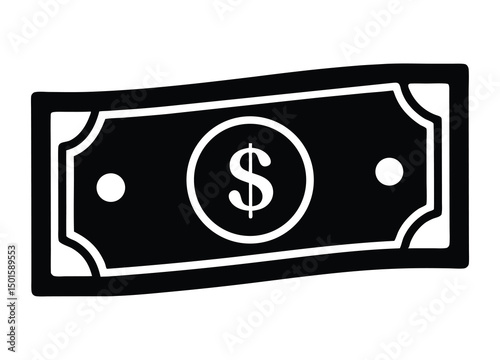dollar bill money finance icon silhouette vector flat illustration.