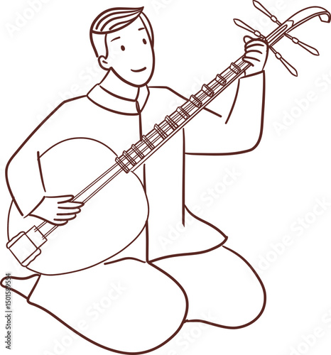 Tradition Thai man playing krachappi clipart