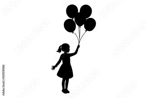 High-Quality Photorealistic Digital Art of a Silhouette of a Young Girl Holding Balloons, Featuring Dark and Dramatic Cinematic Lighting, Emotional and Melancholic Atmosphere with Whimsical, Surreal, 