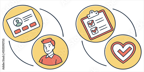 Connection Illustration Featuring Profile, Checklist, and Heart Concepts