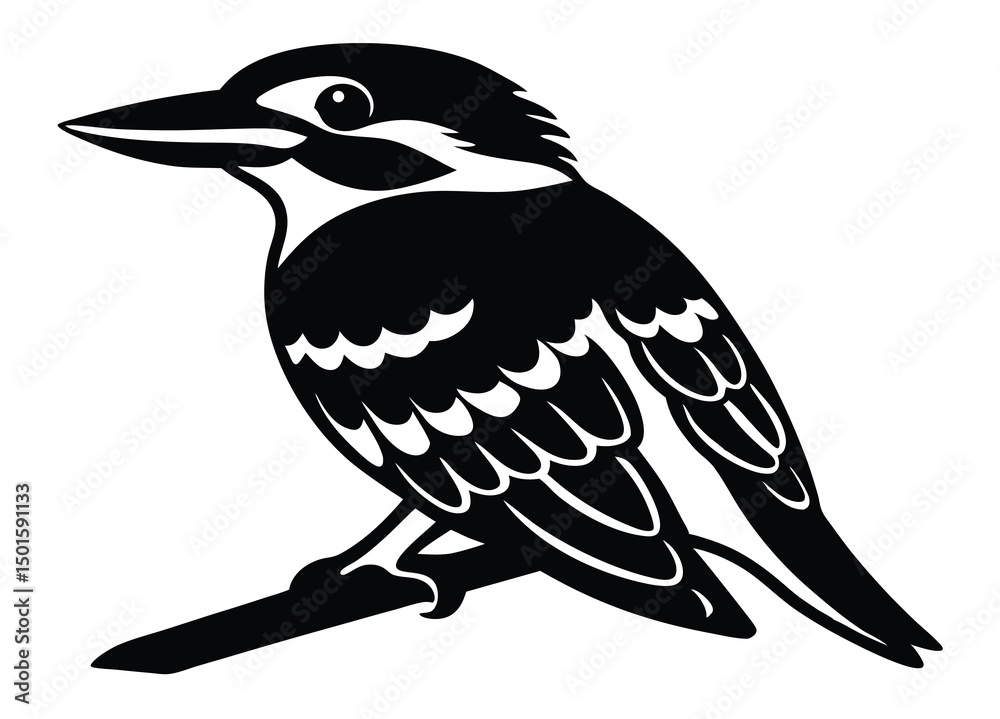 Fototapeta premium Fly kookaburra bird silhouette vector clipart illustration.