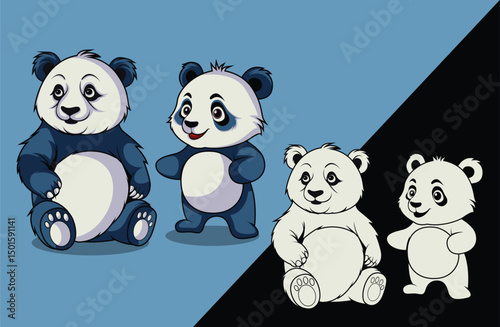 Two Panda Set Vector Design 