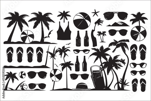 Beach Vibes Summer Silhouette Bundle – Palm Trees, Waves, Sunset Vector Art for Cricut & Sublimation

