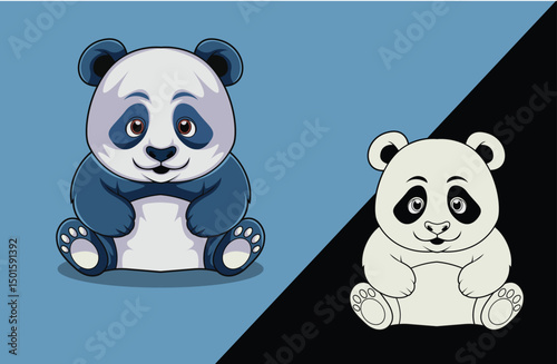 Cute Panda Bear Cartoon Illustration with Two Versions