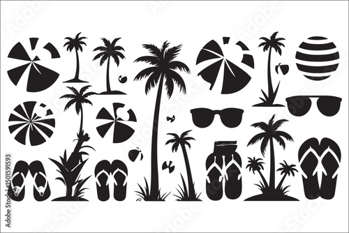 Beach Vibes Summer Silhouette Bundle – Palm Trees, Waves, Sunset Vector Art for Cricut & Sublimation

