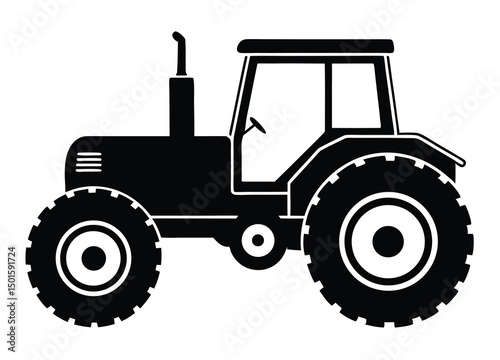 silhouette tractor vector, harvest tractor silhouette icon illustration.