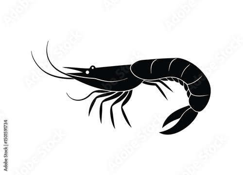 Shrimp silhouette vector, clipart shrimp fish silhouettes illustration.