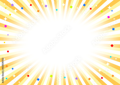 紙吹雪が舞うにぎやかな放射の背景イラスト　黄色