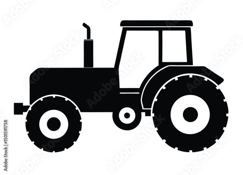 silhouette tractor vector, harvest tractor silhouette icon illustration.
