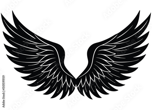 wings silhouette, angel wings vector flat icon illustration.