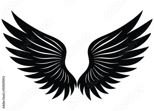 wings silhouette, angel wings vector flat icon illustration.