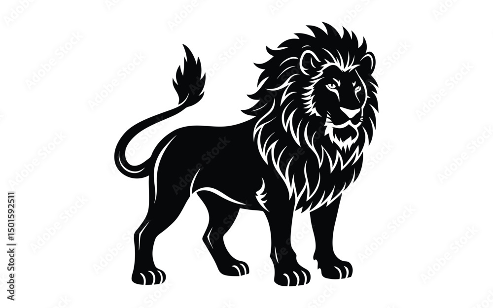 Obraz premium Simple black lion silhouette vector icon design, bold and minimal illustration representing strength, elegance, power, and majestic wild nature.