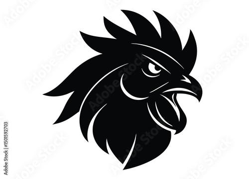 angry rooster head mascot logo silhouette vector icon illustration.