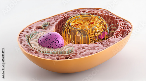 Cross-sectional model of human cell nucleus on white background photo