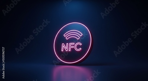 Pink Neon NFC Symbol on Dark Background