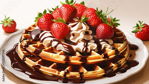 This is a plate of waffles, a popular and delicious treat. 