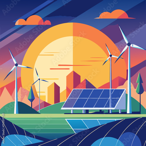 wind turbine and solar panels