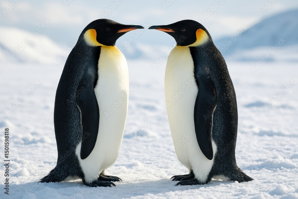 Fototapeta premium Majestic penguins in snowy landscape.