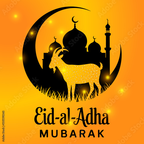 Eid al-Adha Mubarak Celebration with a Goat and Mosque