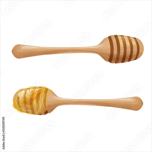 illustration of honeycomb and honey dipper with melted honey