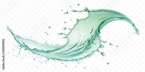 realistic smooth water liquid splash in curve style isolated on transparent background