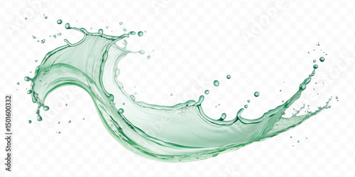 realistic smooth water liquid splash in curve style isolated on transparent background