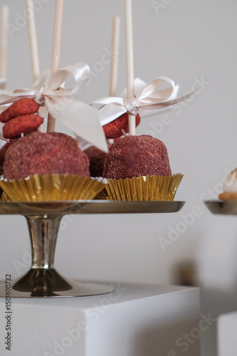 Red Candy Apples on a Display for a Candy Bar at Wedding