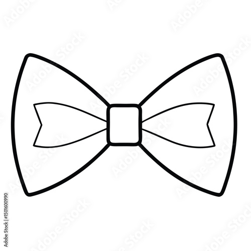 A simple, line-drawn illustration of a bow tie, featuring a central knot with two symmetrical loops extending outward. The design is minimalistic, with clean lines and no fill, emphasizing the elegant
