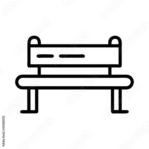 Simple line art icon of a park bench on transparent background 
