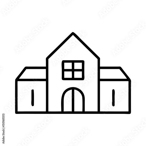 Simple outline illustration of a campus building, icon on transparent background  