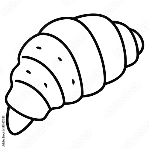 Illustration of a croissant, featuring a lightly curved shape with multiple flaky layers. The outline is bold and simple, emphasizing the pastry's distinctive pointy end and rounded body.