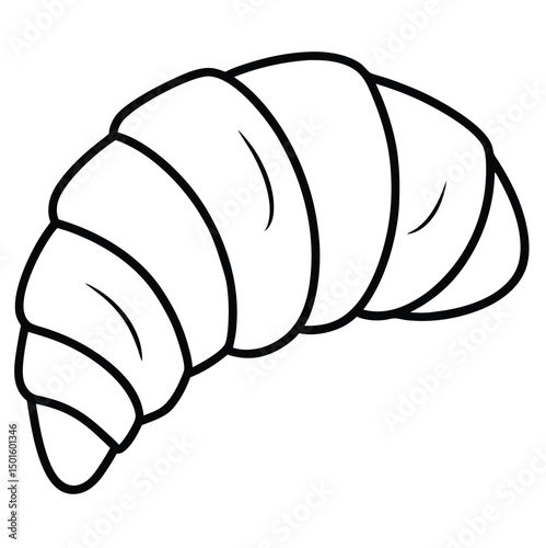 Illustration of a croissant, featuring a lightly curved shape with multiple flaky layers. The outline is bold and simple, emphasizing the pastry's distinctive pointy end and rounded body.