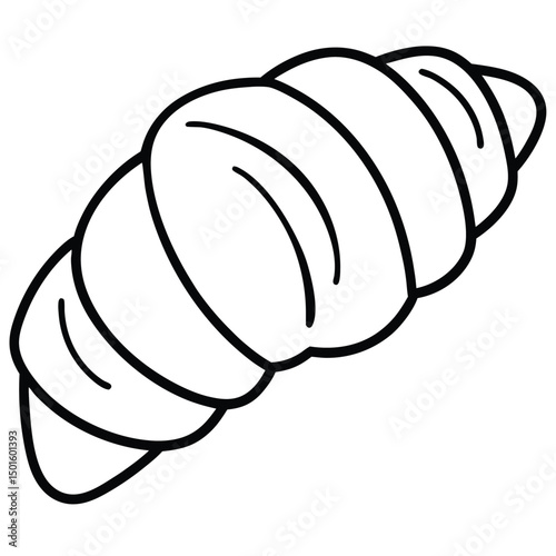 Illustration of a croissant, featuring a lightly curved shape with multiple flaky layers. The outline is bold and simple, emphasizing the pastry's distinctive pointy end and rounded body.