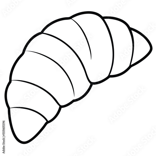 Illustration of a croissant, featuring a lightly curved shape with multiple flaky layers. The outline is bold and simple, emphasizing the pastry's distinctive pointy end and rounded body.