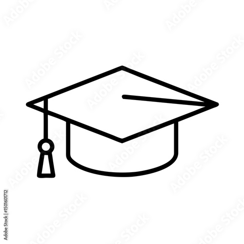 Graduation cap illustration in minimalist style on white background, icon on transparent background  