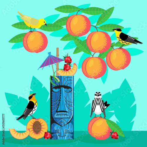 Tiki Warblers in Peach tree
