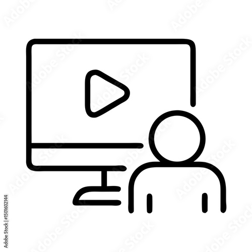 Icon of a person watching a video lecture on a computer screen  