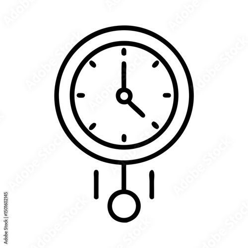 Traditional wall clock with pendulum design in minimalist style, icon on transparent background  