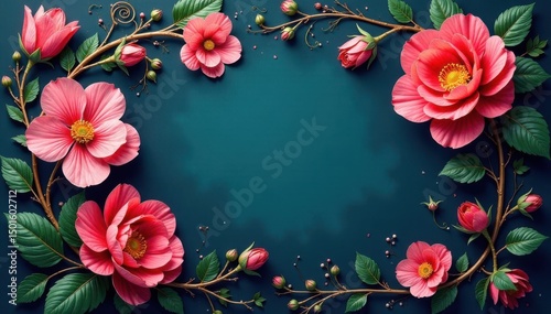 Intricate blooms, swirling vines, rich jewel tones, antique, art