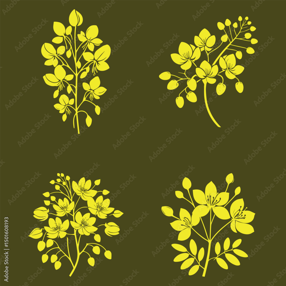 Cassia Fistula flower vector on a white background. Kanikonna flower icon