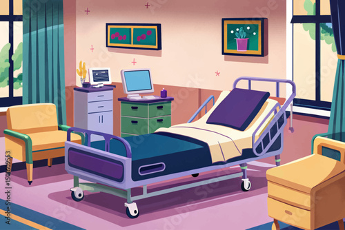 Hospital room with beds and comfortable medical equipped vector background