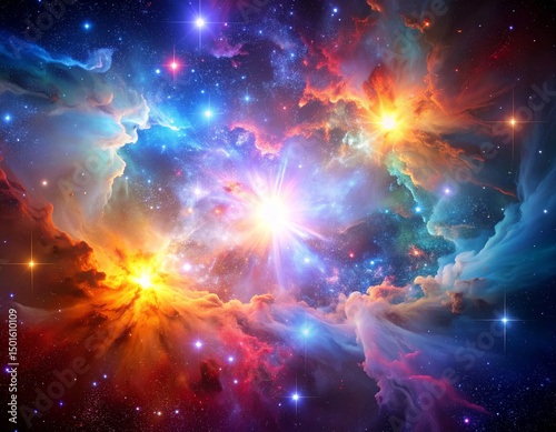 Colorful nebula with stars and cosmic clouds in deep space
