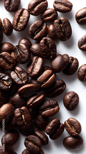 Roasted coffee beans closeup on a brown background with a rich aromatic texture