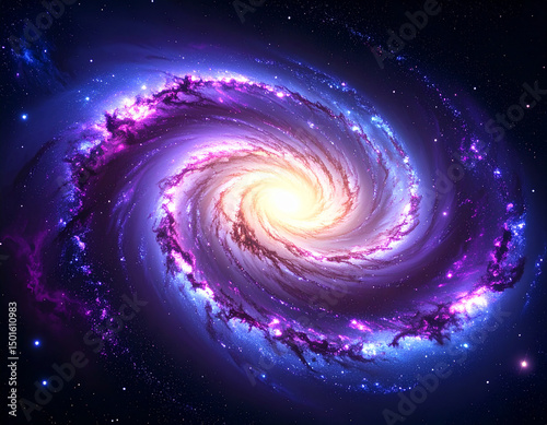 Spectacular spiral galaxy with bright center in the vastness of space