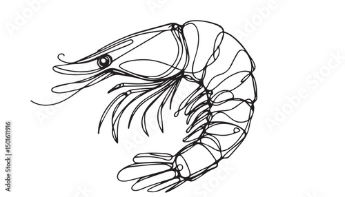 Continuous one single minimal line drawing Shrimp