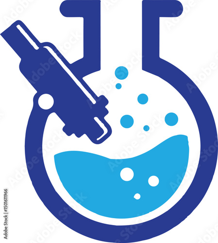 Laboratory flask with a microscope
