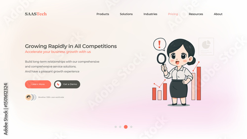 A homepage for a business growth consulting website using SaaS technology. User interface for the Header or Main Image of a website about a business
