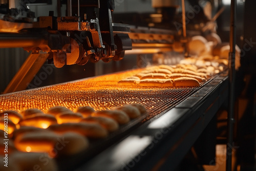 Automated food production: Conveyor belt system in baking industry process