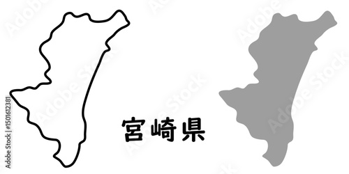 シンプルな日本の宮崎県の地図のイラスト