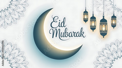 Eid Mubarak Celebration Background with Lanterns